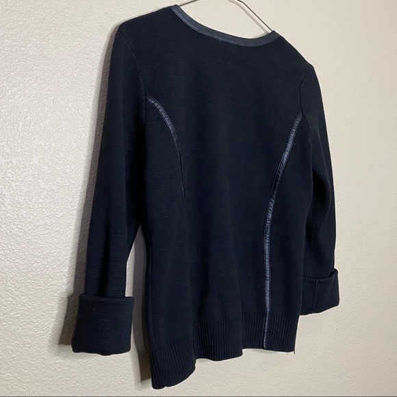 Anne Klein Sweater Black Faux Leather Trim Size L - Picture 3 of 6